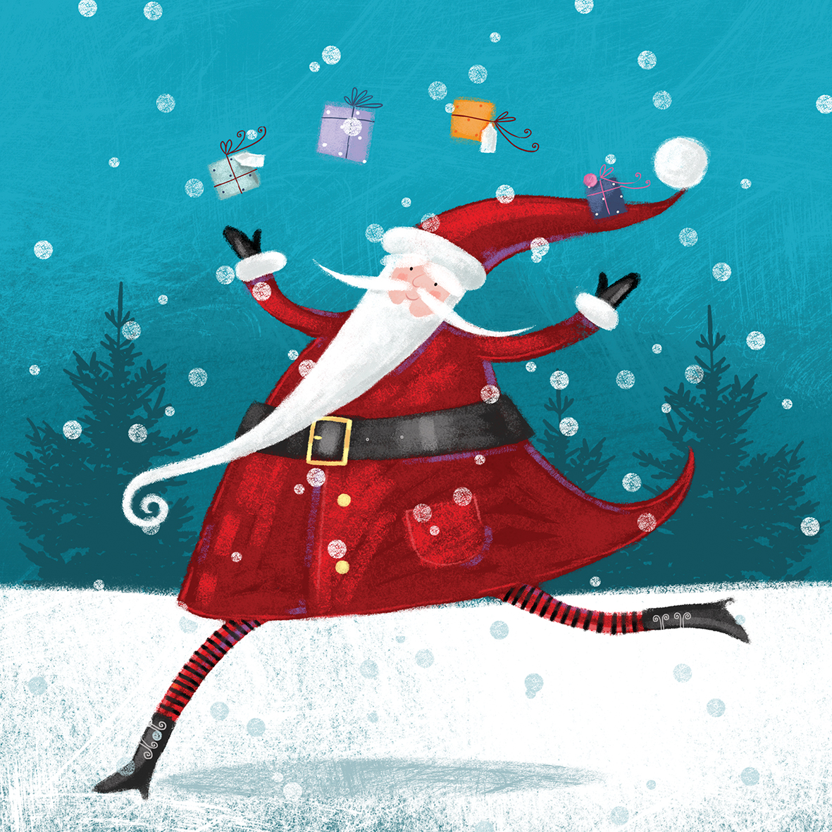 Jolly Santa and Gifts